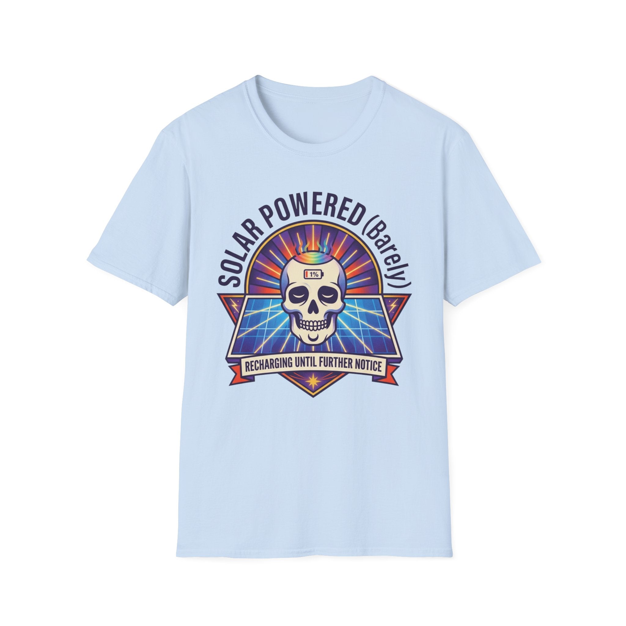 Solar Powered (Barely) T-Shirt | Funny Skull Solar Energy Tee