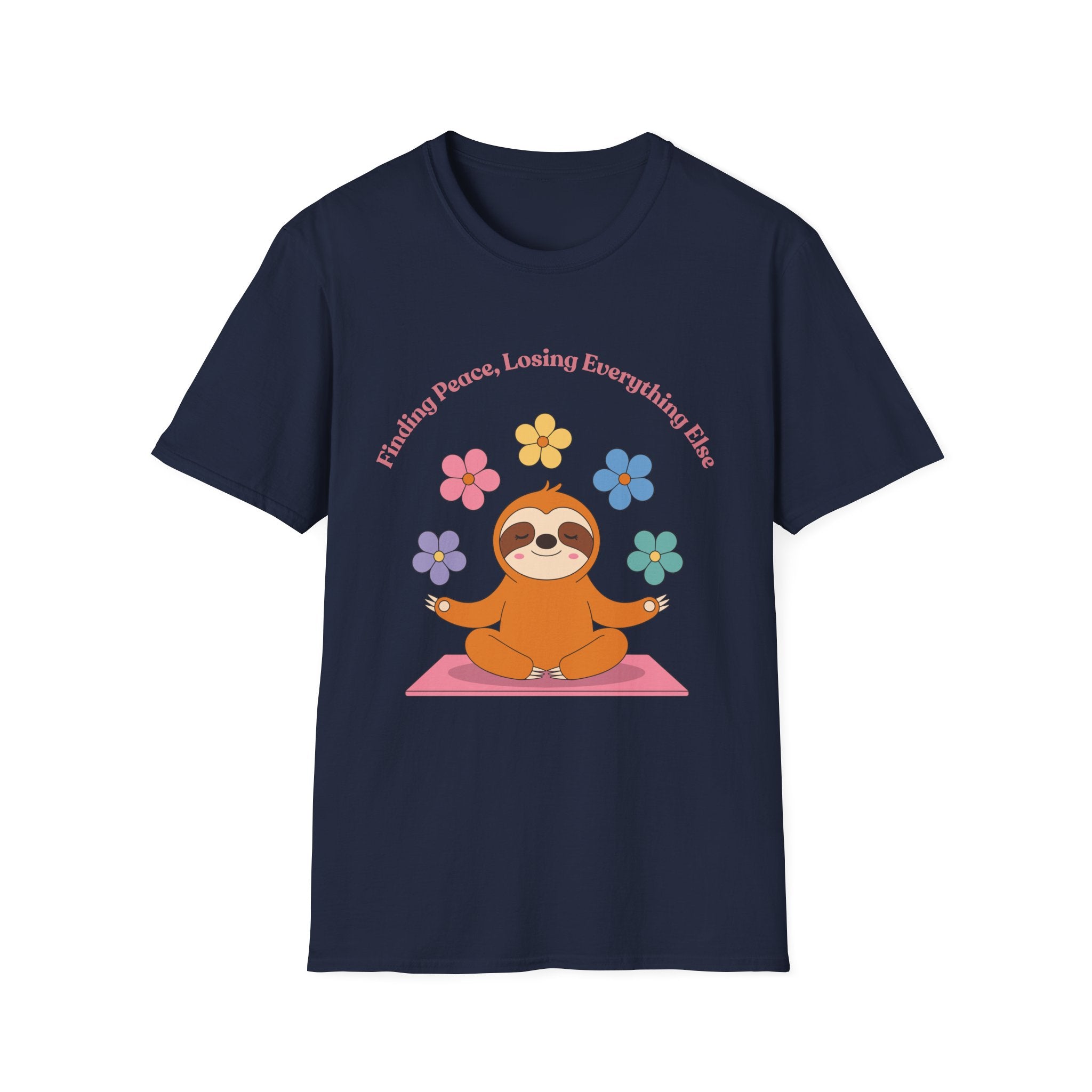 Sloth Yoga T‑Shirt | "Finding Peace, Losing Everything Else" Cute Floral Meditation Tee