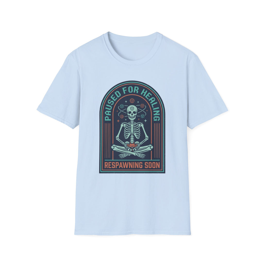 "Paused for Healing, Respawning Soon" Skeleton Graphic T-Shirt