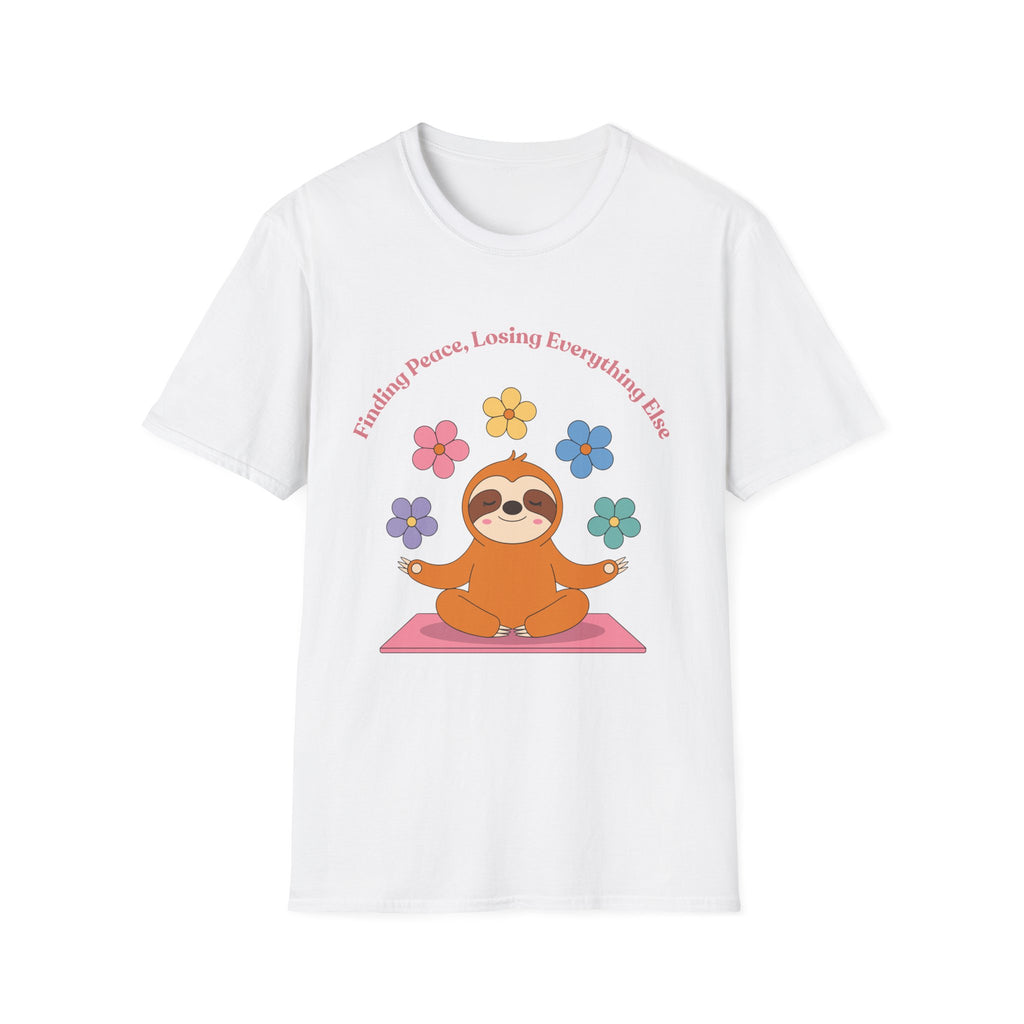 Sloth Yoga T‑Shirt | "Finding Peace, Losing Everything Else" Cute Floral Meditation Tee