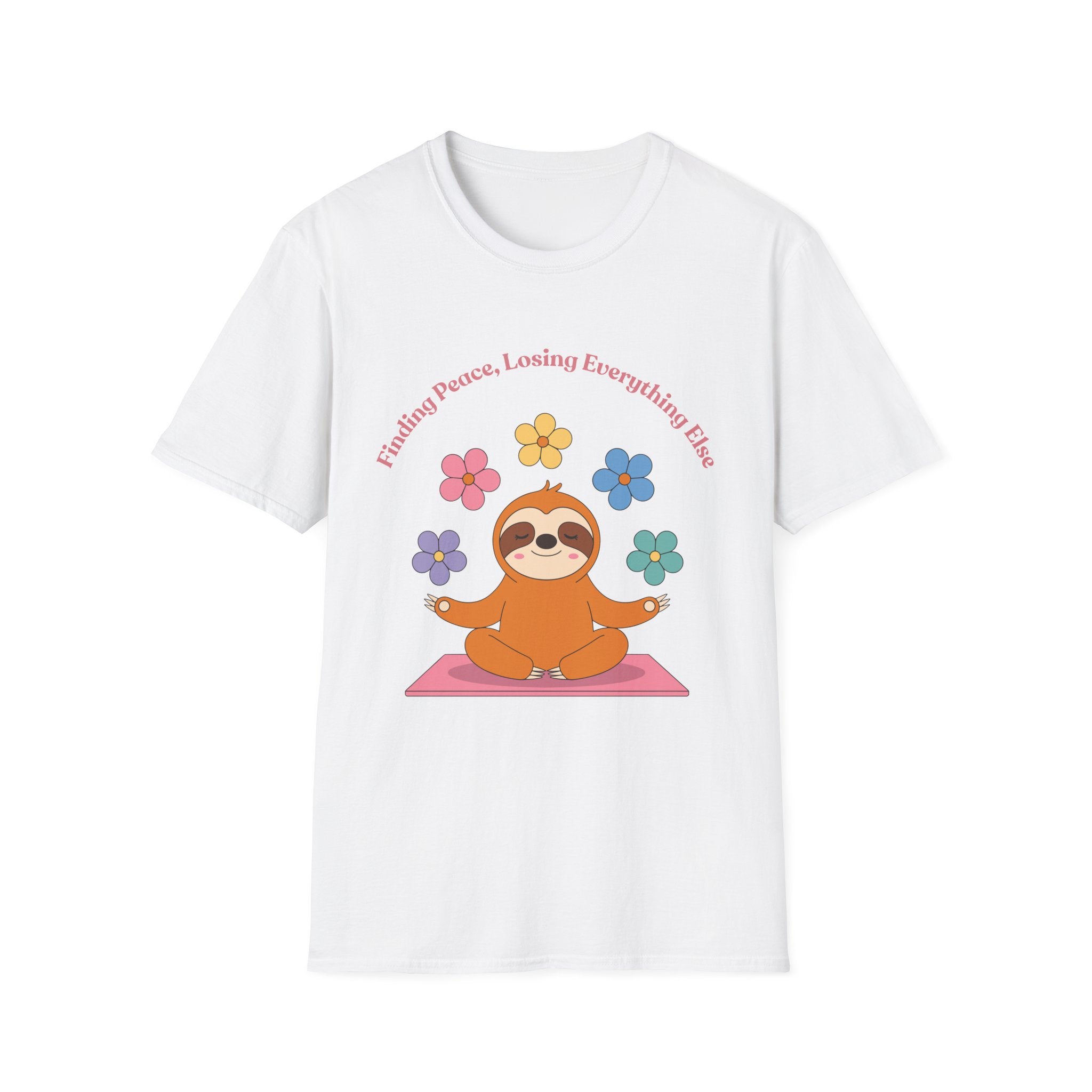 Sloth Yoga T‑Shirt | "Finding Peace, Losing Everything Else" Cute Floral Meditation Tee