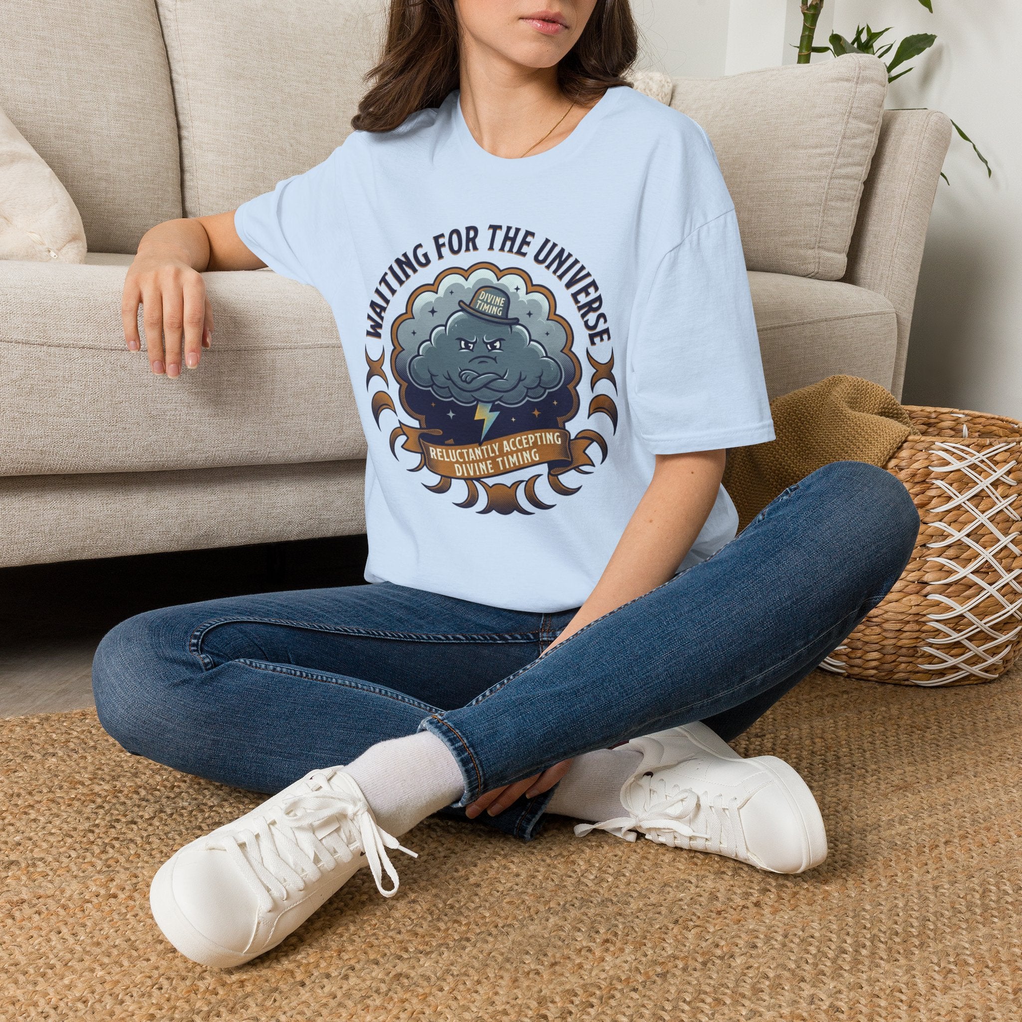 Waiting for the Universe T-Shirt | Moody Cloud Graphic Tee ("Divine Timing")