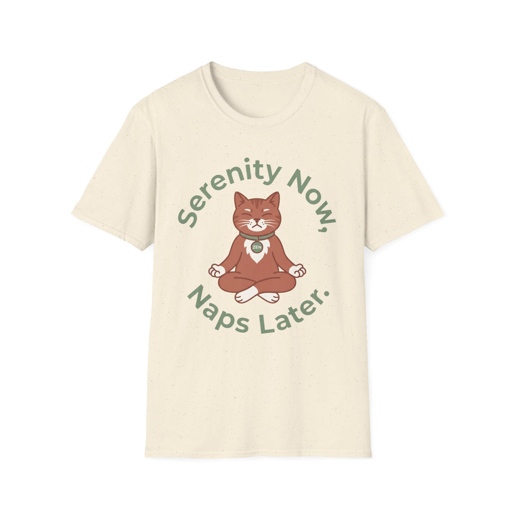 Serenity Now, Naps Later T-Shirt | Cute Meditating Cat Tee