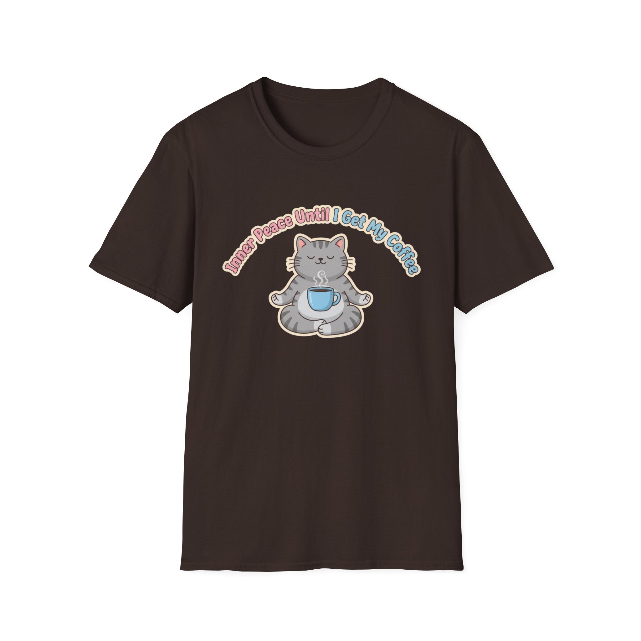 "Inner Peace Until I Get My Coffee" Cute Meditating Cat Graphic T-Shirt