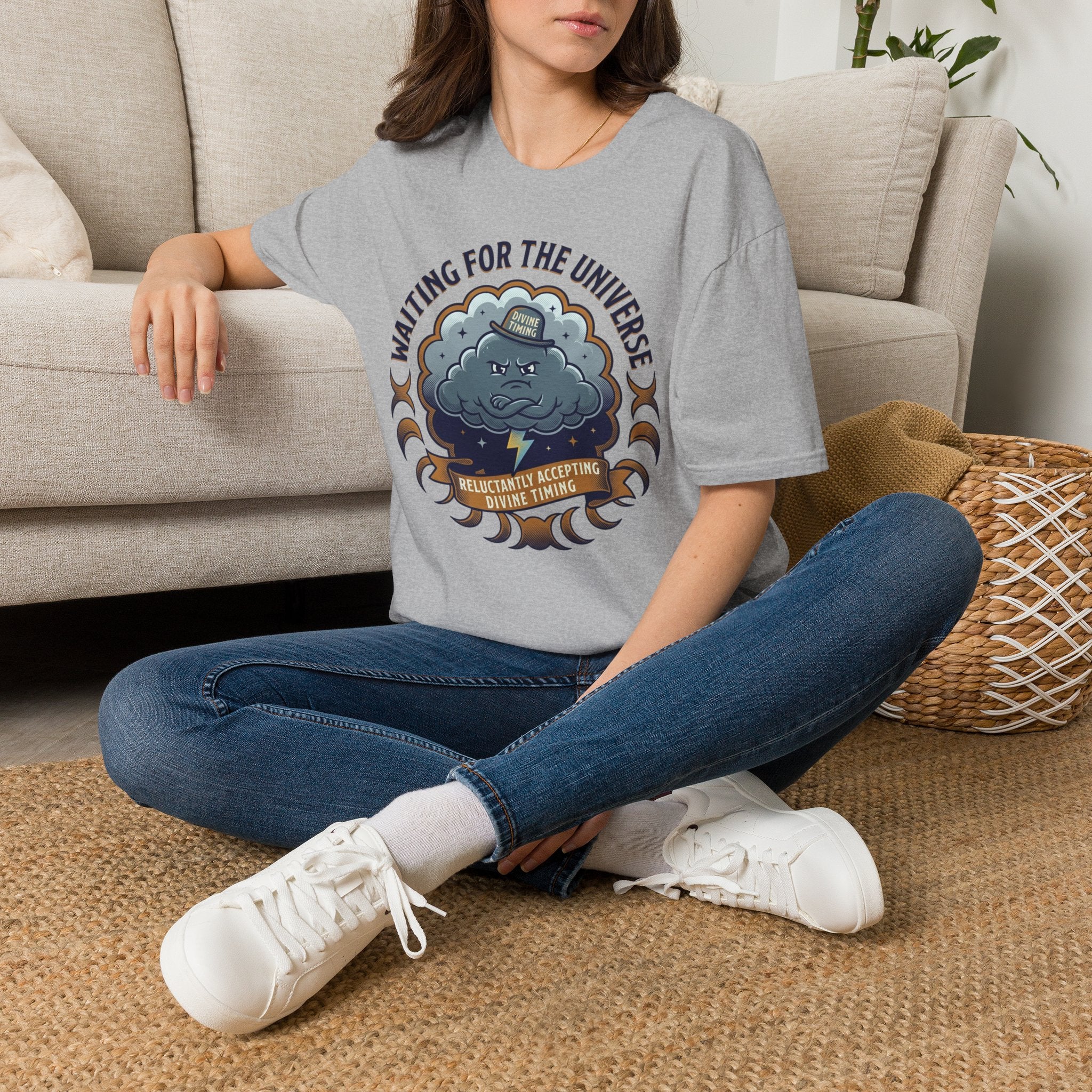 Waiting for the Universe T-Shirt | Moody Cloud Graphic Tee ("Divine Timing")