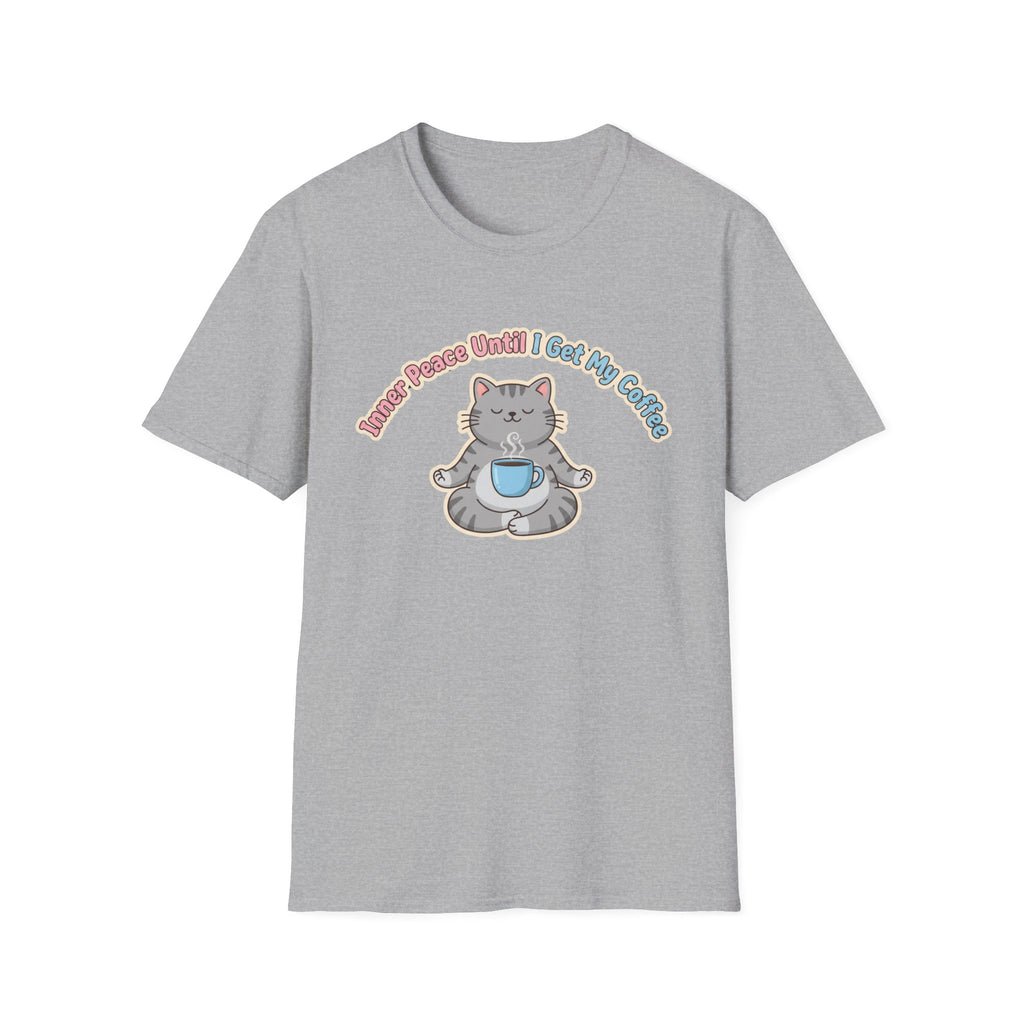 "Inner Peace Until I Get My Coffee" Cute Meditating Cat Graphic T-Shirt